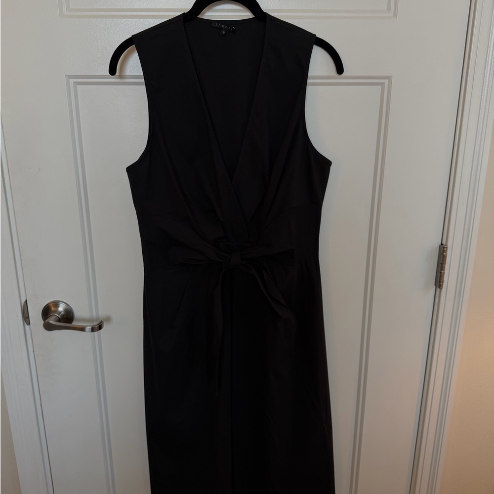 Theory Black Sleeveless Wrap Dress with Waist Tie
